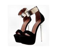 (35, black) Large Size Women's High Heel Platform Stiletto Sandals with Straps