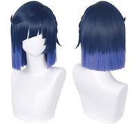 35 cm corti dritti dritti blu scuro ombre viola yelan donne parrucche da cosplay per con parrucca gratuita per la festa di Halloween (colore: yelan)