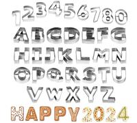 35 formine per biscotti con lettere dell'alfabeto e numeri, stampi per biscotti a forma di lettera grande, in acciaio inox, stampi per biscotti in metallo per alimenti, forniture per la casa e le