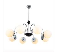 35 inch Chrome Pendant Chandelier Eight Frosted Glass Spherical Kitchen Island or Dining Table Living Space Ceiling Light