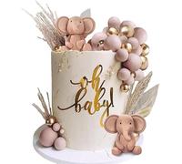 35 Pezzi Decorazioni per Torte di Elefanti, Tema Torta Rosa, Compleanno Cake Decorazione, include Foglie di Grano Coda di Coniglio Erba Cupcake Toppers per Baby Shower, Battesimo, Natale