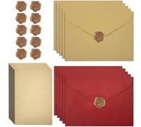35 pezzi di carta da lettere vintage con busta, buste in carta kraft con 10 buste e 10 sigilli di cera, autoadesivi e 15 A5, carta da lettere vintage, per matrimonio, invito, biglietti di auguri