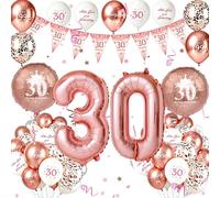 35 pezzi di decorazioni per il 30° compleanno da donna, oro rosa, decorazioni compleanno 30, palloncini - striscione "Alles Gute zum Geburtstag" e palloncino con numero XXL, palloncini in lattice