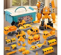 35 Pezzi Magnetico Robot Trasformare Auto Ingegneria Giocattoli Assemblati,Camion da Cantiere Magnetico con Scatola di Immagazzinamento, Set di Montaggio Magnetico per Bambini dai 3 Anni