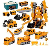 35 pezzi Set di giocattoli di veicoli da cantiere robot trasformabile magnetico con scatola portaoggetti creatività blocchi di costruzione giocattoli per ragazzi e ragazze di età compresa tra 3+
