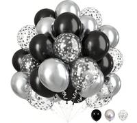 35 pezzi Set Palloncini Neri e Argento, Palloncini in Lattice Argento Metallico Neri con Coriandoli, Decorazioni per Feste di Compleanno, Matrimoni, Lauree, Aperture di Scuole, Capodanno Nastro 1pz (c
