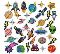 35 Pz Toppe Termoadesive, Woohome Solare Pianeti Patch Sistema Astronauta Patch Ferro Sulle Toppe Adesivi Appliques per Abbigliamento, Zaino, Tappi