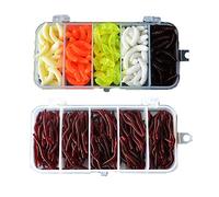 350 Pezzi Plastica Morbida Simulazione Vermi, Verme Artificiale Silicone Esca Morbida Shad Esche Pesca Simulazione Red Worms Lombrico Pesca Per pesca, 150 vermi della farina+200 piccoli lombrichi
