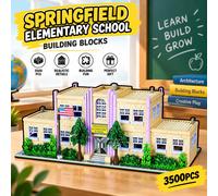 3500 pezzi, set di mattoncini da costruzione creativi a tema anime, scuola elementare Springfield, modello di architettura modulare, scuola di un paese classico, mattoncini per assemblaggio fai-da-te,