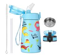 350ml/12oz Borraccia per Bambini in Acciaio Inossidabile con Cannuccia per Scuola con 2 Diversi Coperchi Bottiglie d'acqua Isolate Sottovuoto in Metallo Fiaschetta per Bevande Fredde Calde Senza BPA