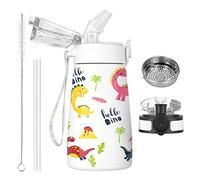 350ml/12oz Borraccia per Bambini in Acciaio Inossidabile con Cannuccia per Scuola con 2 Diversi Coperchi Bottiglie d'acqua Isolate Sottovuoto in Metallo Fiaschetta per Bevande Fredde Calde Senza BPA
