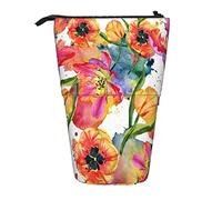 351 Astuccio Telescopico Pittura Di Arte Del Reticolo Senza Giunte Del Fiore Delle Foglie Verdi Dei Fiori Variopinti Dell'Acquerello Trucco Portamonete Ragazze Portapenne