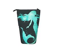351 Portapenne Telescopico Mer-Maid Mer-Maid Con Glitter Blu Su Sfondo Nero Trucco Portamonete Multifunzionale Ragazze Astuccio Retrattile Per Bambina Grande Capacità Astuccio Telescopico Portapenne