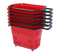 35L 6PCS Carrelli della spesa con ruote e maniglia, cestino di plastica rotante, set di cestini della spesa portatili per supermercati e negozi al dettaglio