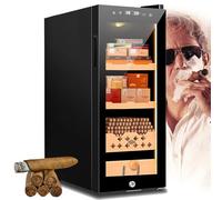 35L Electric Cigar Cabinet for 200 Cigars, Intelligent Temperature & Humidity Control Electric Cigar Humidor Cooler with Spanish Cedar Wooden Drawer & Shelf, LED Warm Light, Mute,for Cigar Lovers
