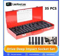 KATSU 1/2" Set di Chiavi a Bussola Profonda 35 Pezzi, 8mm-32mm Heavy Duty Metrico Chiave, Acciaio al Cromo-Molibdeno di Qualità, Strumento di Riparazione Motori Camion e Trattori 420445