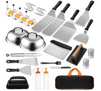 35PCS Set Barbecue Professionale - Acciaio Inossidabile Kit Barbecue, con Smash Burger Press & Spatola Pizza & Patty Maker & Attrezzi Barbecue, per Barbecue, Picnic, Campeggio