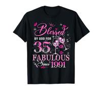 35th Birthday Queen Blessed by God 35 Fabulous Since 1991 Maglietta