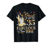 35th Birthday Queen Blessed by God 35 Fabulous Since 1991 Maglietta