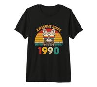 35th Birthday Vintage Cat Gift 35 Years Awesome Since 1990 Maglietta Premium