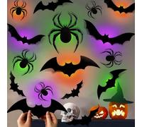 36 adesivi da parete per Halloween, con pipistrelli a LED, 3D, rimovibili, luminosi, decalcomanie da parete per interni ed esterni, finestre, porte, decorazioni per feste di Halloween