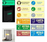 36 Autoilluminato Adesivi Raccolta Differenziata Ricliclo Rifiuti Spazzatura - Impermeabili Etichette per Contenitori Rifiuti in Italiano ed Inglese - Conformi alla normativa UNI 11686 (10x4 Cm)