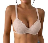 36 C Reggiseno da donna con pizzo, comodo reggiseno imbottito con ferretto, con supporto, Beige, 95C