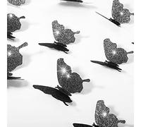 36 Combinazione di Farfalle Fai da Te Decalcomanie Adesivi Murali Farfalle 3D per Casa (Nero Glitter)