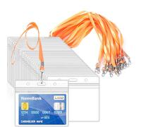 36 cordini arancioni per collo con 36 porta carte, porta carte d'identità in plastica trasparente e cordino, sigillabili orizzontali, impermeabili, con cordino per carte d'identità, ufficio, scuola,