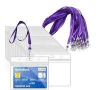 36 cordini viola per collo con 36 porta carte, porta carte d'identità in plastica trasparente e cordino, sigillabili orizzontali, impermeabili, porta badge con cordino per carte d'identità, ufficio,