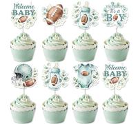 36 decorazioni per cupcake a tema calcio baby shower Touchdown It's a Boy Football a tema Welcome Baby Greenery Rugby sport decorazioni per torte a tema per ragazzi baby shower forniture