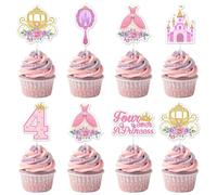 36 decorazioni per feste di 4° compleanno a tema principessa Quattro Ever a principessa, decorazioni per cupcake a tema principesse, castello, vestito, carrozza, corona, decorazioni per torte per