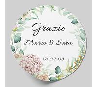 36 Etichette adesive personalizzate da 5 cm per matrimonio, compleanno, comunione, nascite, battesimie feste. Adesivi con testo personalizzabile (5 cm, Modello B)