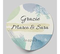 36 Etichette adesive personalizzate da 5 cm per matrimonio, compleanno, comunione, nascite, battesimie feste. Adesivi con testo personalizzabile (Modello F)