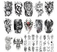 36 Fogli Tatuaggi Temporanei, Mezzo Braccio Leone Lupo Serpente Rosa Joker Teschio Crocifisso, Impermeabili Tatuaggi Finti, Tatuaggio Halloween, Realistici Adesivi per Uomo Donna e Bambini
