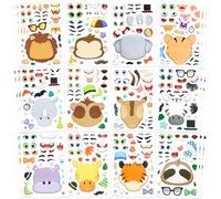 36 PCS 9.8”x6.7" Make-a-face Sticker Sheets Make Your Own Safari Animal Mix and Match Sticker Sheets with Safaris Animals Kids Party Favor Supplies Craft