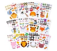 36 PCS Foglietti Adesivi Make-A-Face, adesivi per bambini per borse da festa, disegni di sirene e animali per attività di festa prescolari e per bambini. (Misti per Animali)