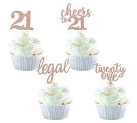 36 pezzi 21 topper per cupcake di compleanno con glitter per 21 compleanno, decorazione per torte Cheers to 21 Twenty-one muffin decorazione per 21 compleanno, per feste di compleanno, teenager