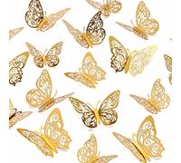 36 Pezzi Adesivi Farfalla,3d Adesivi Murali Decorazione,Della Parete Della Stanza Per Camera Da Letto Festa Matrimonio,Sticker Decorativi da Parete Rimovibile Decorativo Murale (Oro)