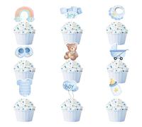 36 Pezzi Baby Boy Decorazioni Torta, Baby Shower Cupcake Topper, Cake Topper Battesimo, Baby Shower Boy Decorazione Torta, per baby Shower Battesimi Gender Reveal Birthday Party Supplies