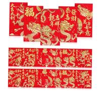 36 Pezzi Buste Rosse 2024 Anno del Drago Goffratura Dorata | Pacco da 6, per Contanti e Biglietti Regalo, Colori Brillanti, Uso Festivo per Famiglia e Doni