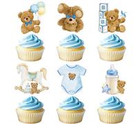 36 Pezzi Decorazioni Torta Battesimo Bimbo - Cake Topper Orsetto Blu per Baby Shower, Compleanno, Decorazioni Cupcake Battesimo Bambino, Topper Cupcake Orsetto per Allestimento Torta e Feste a Tema