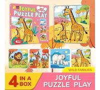 36 pezzi Gioco di abbinamento di carte Montessori per bambini piccoli, Giocattolo puzzle a tema famiglia di animali cartoni animati per l'educazione precoce, Adatto per l'allenamento del riconosciment