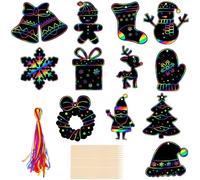 36 Pezzi Natalizie Scratch Art, Natale Fogli di Disegni Scratch, Carta Arcobaleno da Grattare con 36 Corde Colorate e 18 Penna in Legno, per Regalini Natale, Decorazione di Natale (Christmas)