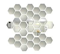 36 Pezzi Piastrelle a specchio esagonali in lamina Set autoadesivo per decorazione della parete, 3D Adesivo da parete in argento Effetto specchio piccoli Adesivi Murales decorativi per casa Soggiorno