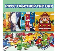 36 pezzi Set di puzzle 4-in-1 per bambini, puzzle di veicoli, animali, dinosauri e spazio, gioco educativo Montessori per la prima infanzia, giocattolo per l'allenamento delle abilità motorie e coordi