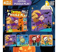 36 pezzi Set di scatole 4 in 1 Puzzle di Ognissanti, Giocattolo educativo per bambini con zucca e fantasma dei cartoni animati, Puzzle Montessori regalo di compleanno, Decorazione autunnale Veicoli,An