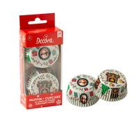 Decora, 0339904, Confezione da 36 Pirottini Tematici, Regali di Natale, Comodissimi Pirottini per Cuocere, Presentare e Regalare Muffin, Resistono fino a 220°, In comodo Blister, Dim ø 50 x 32 cm