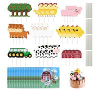 36 plug-in per decorazioni per torte animali, 20 tovaglioli da fattoria, decorazioni per feste, accessori per decorazioni per torte, plug-in cartoni animati