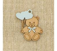 36 PZ Applicazione bomboniera legno Orso Orsetto celeste con cuori